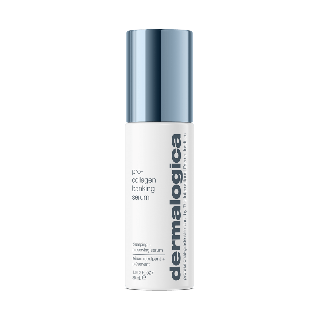  Pro-Collagen Bankserum-Flasche auf grünem Hintergrund.
